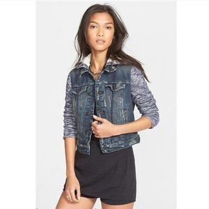 Free People Distressed Jean Hoodie Jacket